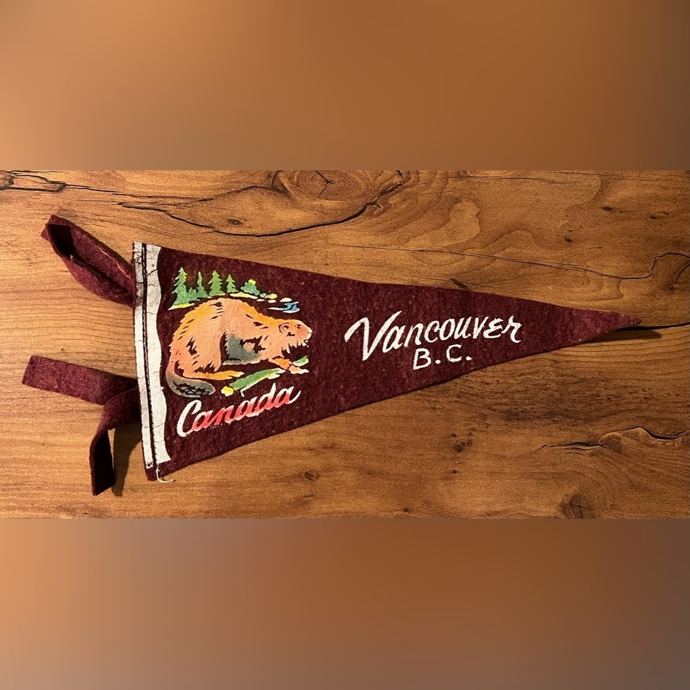 𝅺VINTAGE Vancouver BC Canada felt pennant 🦫 🍁 🇨🇦